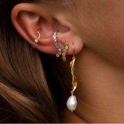 Long Twisted Earring with Baroque Pearl - Single