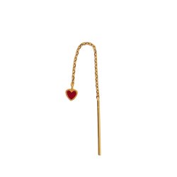 Dangling Love Heart Burgundy Enamel Earring - Single