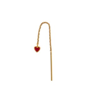 Dangling Love Heart Burgundy Enamel Earring - Single