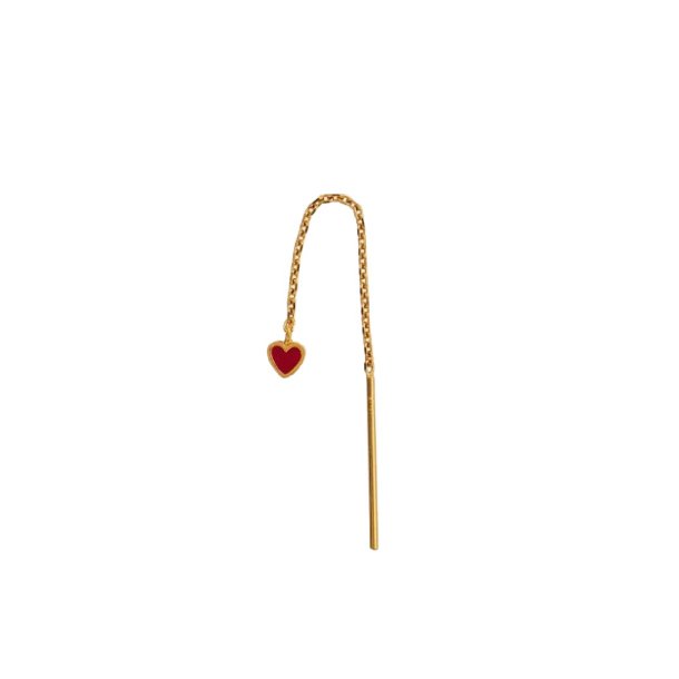 Dangling Love Heart Burgundy Enamel Earring - Single
