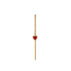 Dangling Love Heart Burgundy Enamel Earring - Single