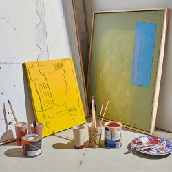 Abstract painting pistachio/blue