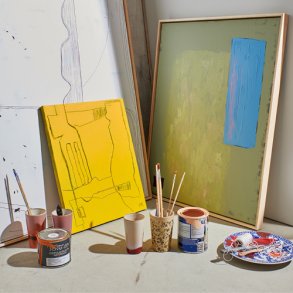 Abstract painting pistachio/blue