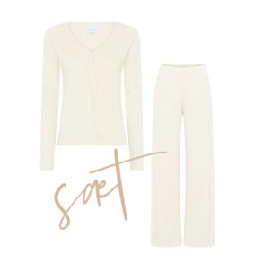 Lene Pointelle Set w. Cardigan � Off White