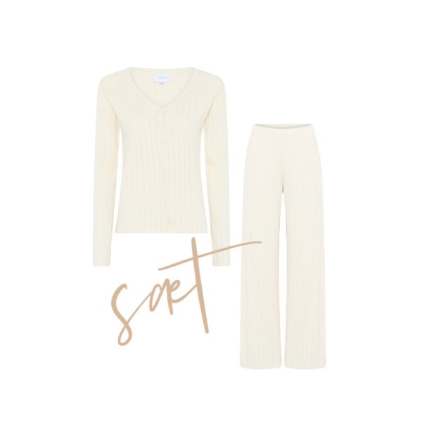 Lene Pointelle Set w. Cardigan � Off White