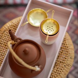Tea Strainer Set of 2pcs w/ear Golden