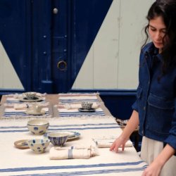 The Belgian Table Throw Napkin - Indigo Stripe 