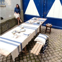 The Belgian Table Throw Napkin - Indigo Stripe 